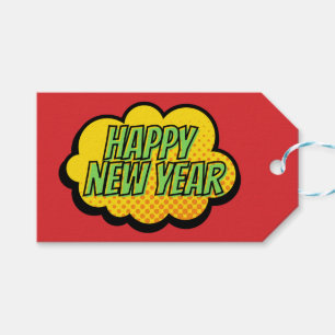 Retro Comic Book Style Happy New Year Geschenkanhänger