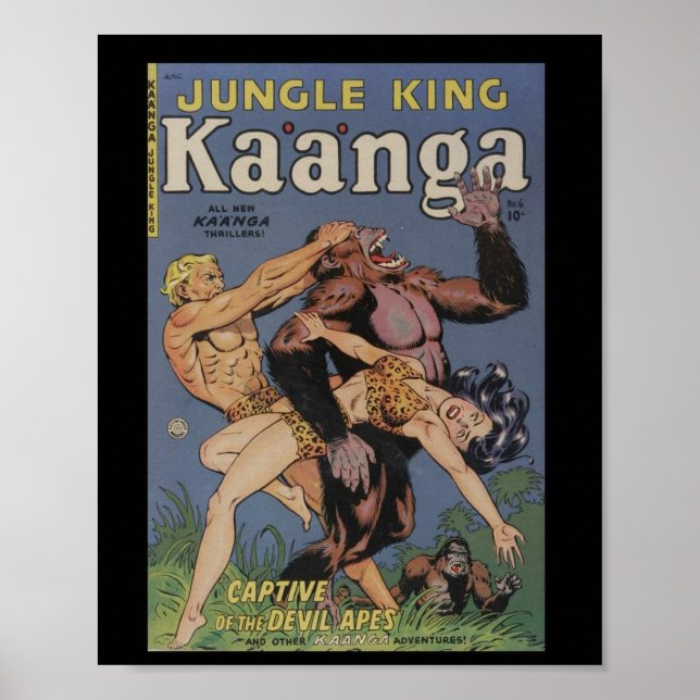 Retro Comic Buchabdeckung Jungle Ape Button Up Poster (Vorne)