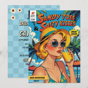 Retro Comic Buchabdeckung Tropischer Bridal Brunch Einladung
