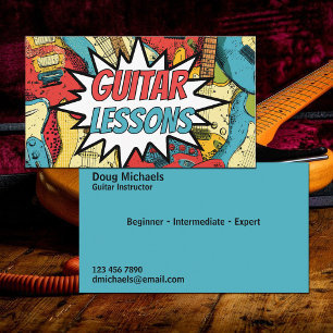 Retro-Comic-Design-Gitarrenunterricht Visitenkarte