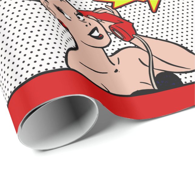 Retro Comic Frauen am Telefon glücklich Geburtstag Geschenkpapier (Rolleneckpunkt)