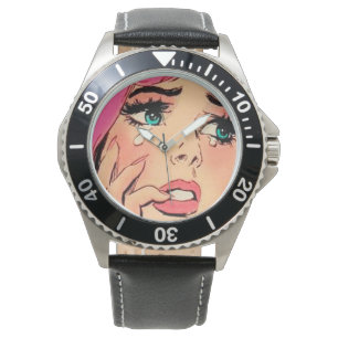 Retro Comic Girl Mens Watch Armbanduhr