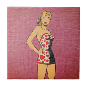Retro-Comic-Herz-Badeanzug-Pinup Fliese