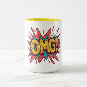 Retro-Comic-„OMG!“-Pop-Art-Kaffeetasse Zweifarbige Tasse