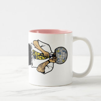 Retro-Comic-Sänger Facettierte Disco-Kugel Kopf Zweifarbige Tasse