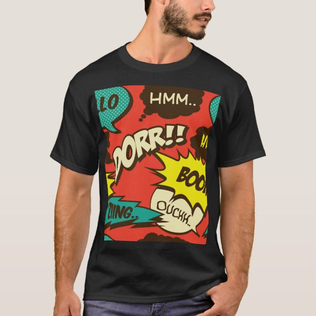 Retro Comic Schrei: Nahtloses Muster. T-Shirt (Vorderseite)
