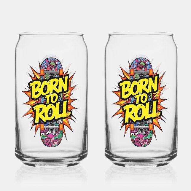 Retro-Comic-Stil "Born to Roll" Skater Dosenglas (Vorderseite)