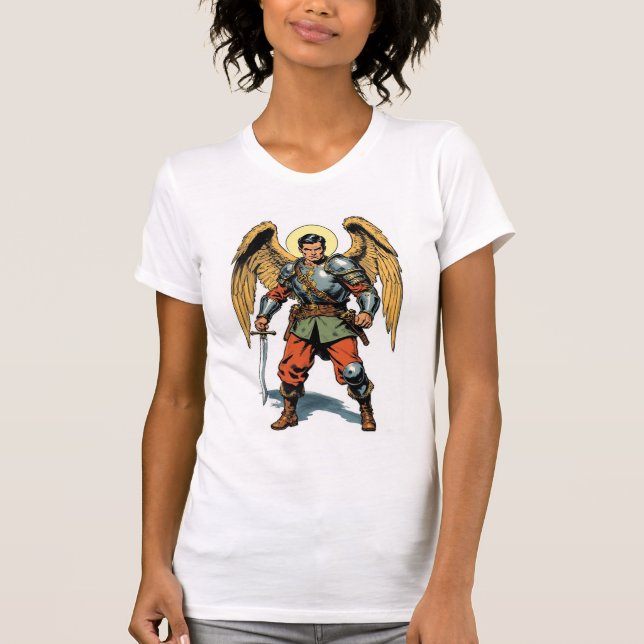 Retro-Comic-Stil St. Michael Damen T-Shirt (Vorderseite)