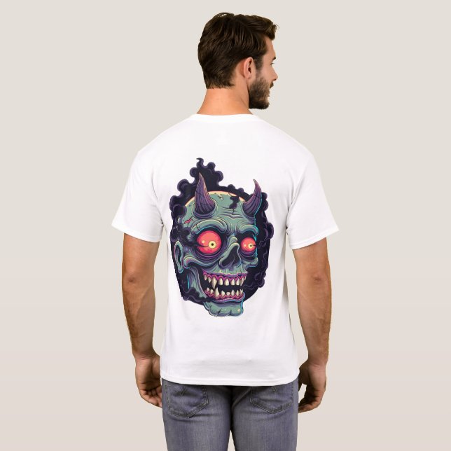 Retro-Comic-Style-Monster-Schädel T-Shirt (Schwarz voll)