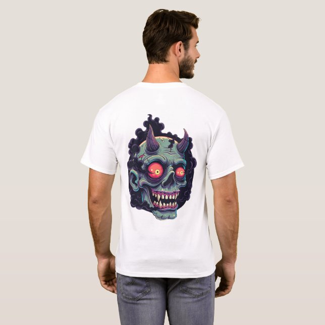 Retro Comic Style Monster Skull T-Shirt (Schwarz voll)