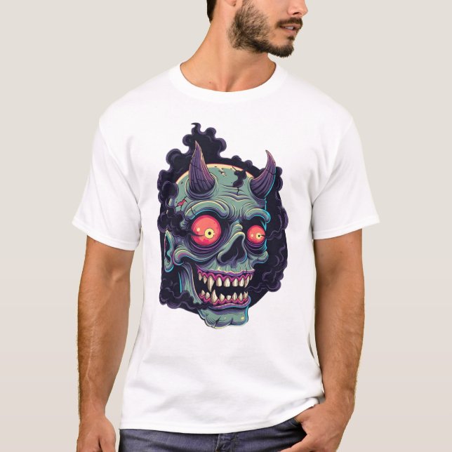 Retro Comic Style Monster Skull T-Shirt (Vorderseite)