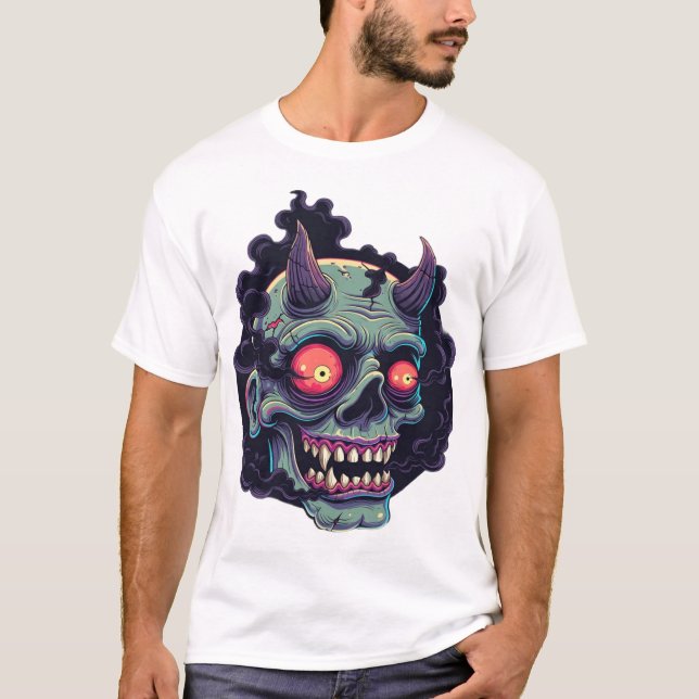 Retro Comic Style Monster Skull T-Shirt (Vorderseite)