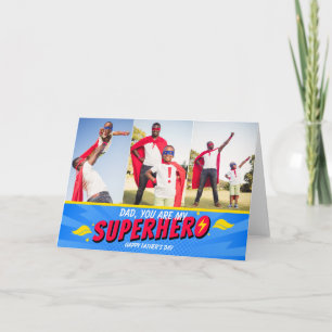 Retro-Comic-Superheld 3-Foto Vatertag Dankeskarte