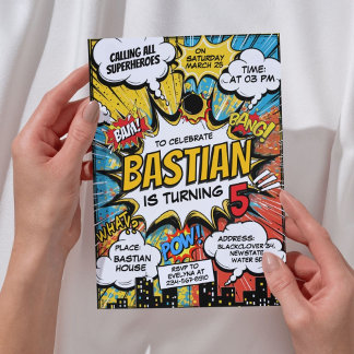 Retro Comic Superheroes Geburtstagsparty Einladung
