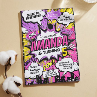 Retro Comic Superheroes Girl Geburtstagsparty Einladung