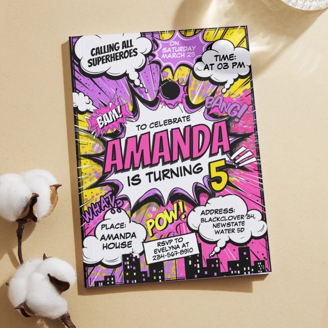 Retro Comic Superheroes Girl Geburtstagsparty Einladung (Retro Comic Superheroes Girl Birthday Party Invitation)
