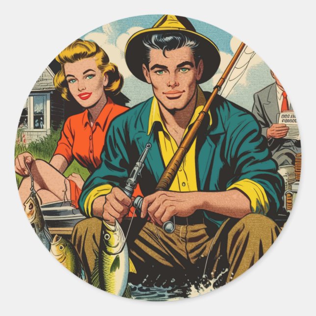 Retro-Comicen Runder Aufkleber (Vorderseite)