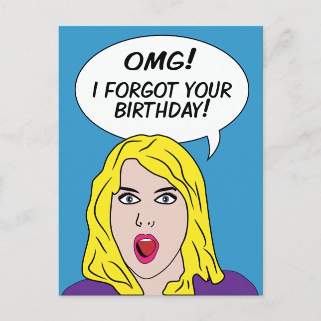 RETRO-COMICEN verspätete Geburtstagskarte Postkarte (Vorderseite)