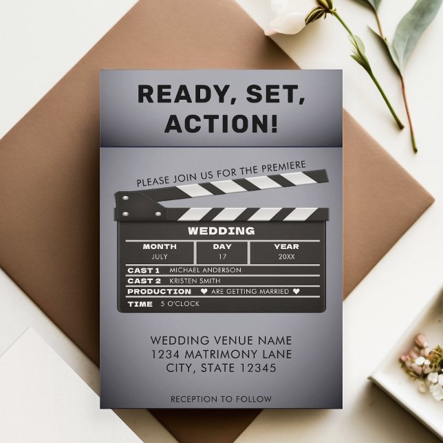 Retro Comon Movie Film Clap Board Hochzeit Einladung (Retro Coming Soon Movie Film Clap Board Wedding Invitation)