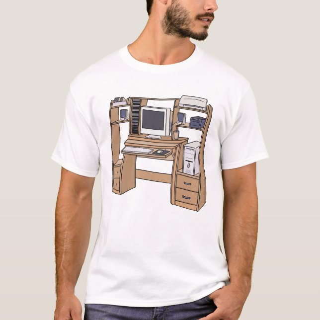Retro-Computer-Schreibtisch-Setup 90er 2000er Nost T-Shirt (Vorderseite)