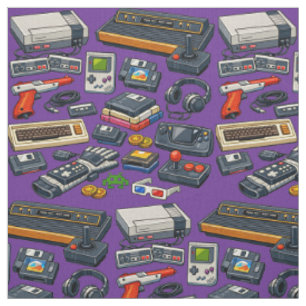 Retro-Computerspiel-Zubehör-Muster aus den 1980er Stoff