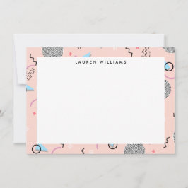 Retro Confetti Memphis Muster Pink Flat Notecard Mitteilungskarte