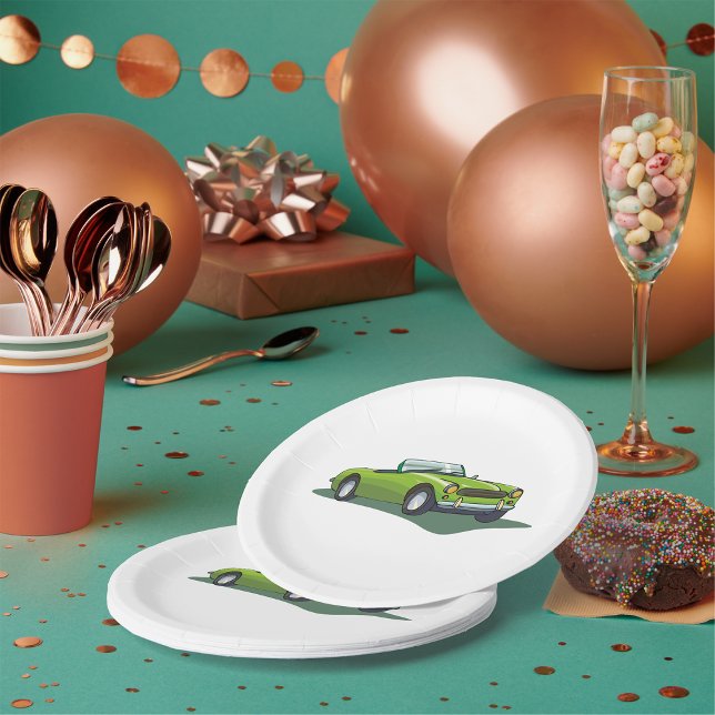 Retro Convertible Green Car Paper Plates Pappteller (Von Creator hochgeladen)