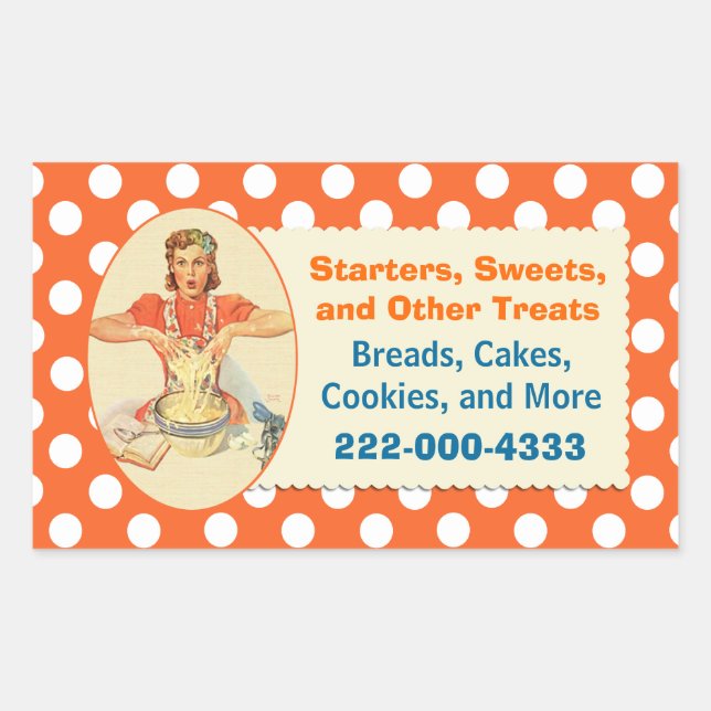 Retro Cook Orange Polka Dot Bäckerei Sticker (Vorderseite)