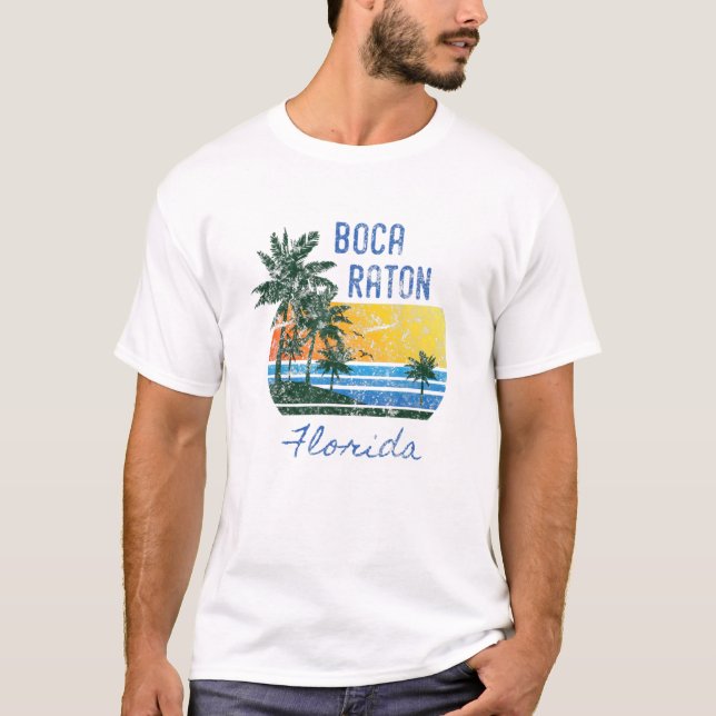 Retro Cool Boca Raton FL Distressed Palm Tree Suns T-Shirt (Vorderseite)