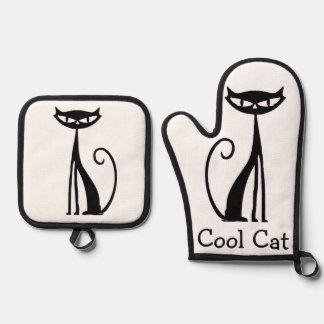 Retro-“Cool Cat”-Ofenhandschuh- und Topflappen-Set Ofenhandschuh & Topflappen-Set