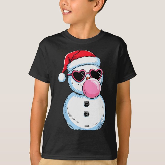 Retro Cool Snowman With Sungles Christmas Blowing  T-Shirt (Vorderseite)