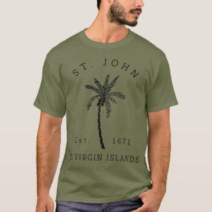 Retro Cool St John USVI Beach Palm Tree Novelty T-Shirt