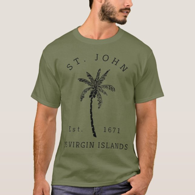 Retro Cool St John USVI Beach Palm Tree Novelty T-Shirt (Vorderseite)