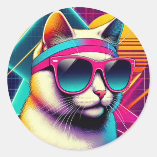 Retro Coole Katze Runder Aufkleber