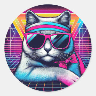 Retro Coole Katze Runder Aufkleber