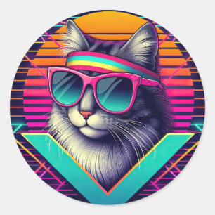 Retro Coole Katze Runder Aufkleber