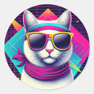 Retro Coole Katze Runder Aufkleber
