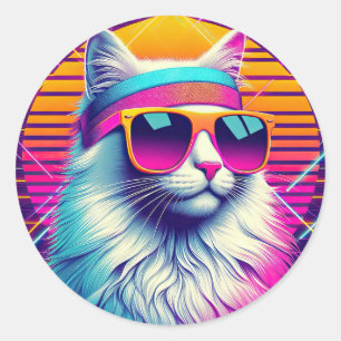 Retro Coole Katze Runder Aufkleber
