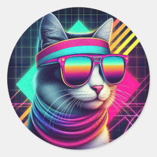 Retro Coole Katze Runder Aufkleber