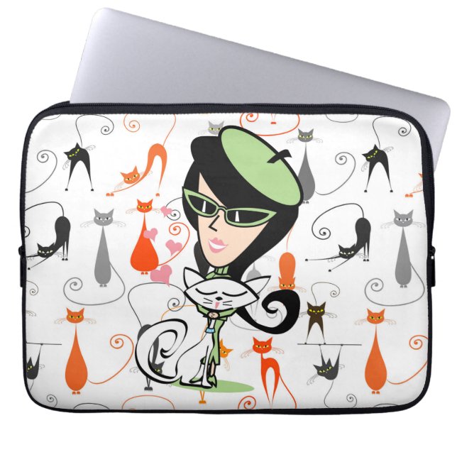 Retro Coole Katzen von Paris Laptopschutzhülle (Vorderseite)