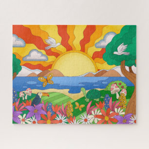 Retro Coole Landschaft Puzzle