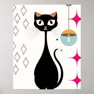 Retro Coole schwarze Katze Poster