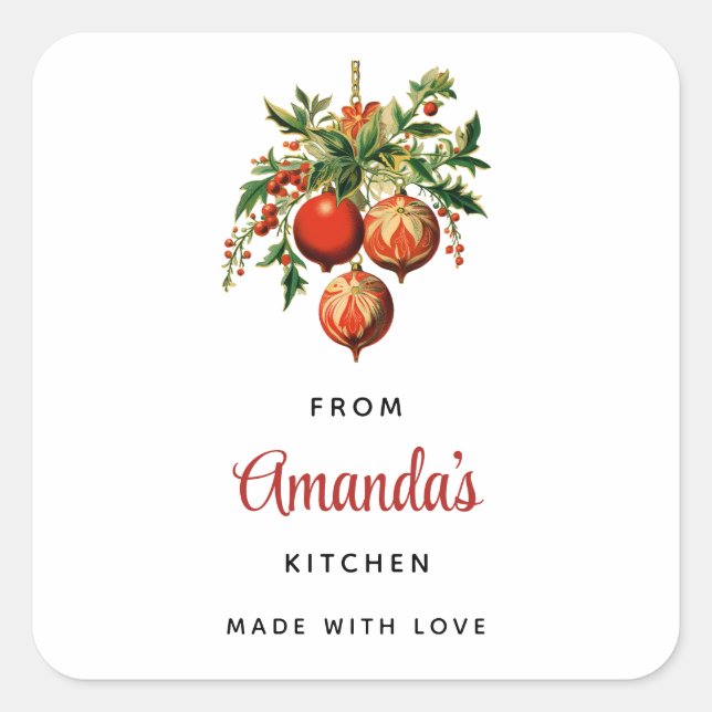 Retro Coole Weihnachtsbaumdekoration Küche Quadratischer Aufkleber (Vorderseite)