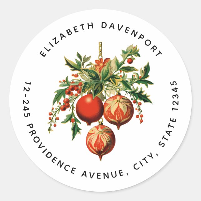 Retro Coole Weihnachtsbaumdekorationen Adresse Runder Aufkleber (Vorderseite)