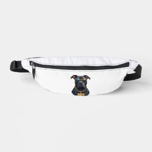 Retro cooler Pitbull mit Sonnenbrille und Goldkett Bauchtasche