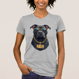 Retro cooler Pitbull mit Sonnenbrille und Goldkett T-Shirt