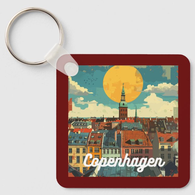 Retro Copenhagen Skyline Schlüsselanhänger (Vorderseite)