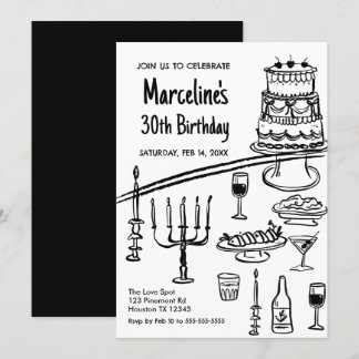 Retro coquete black & white Birthday Invitation Einladung