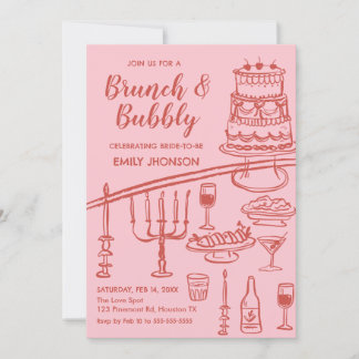 Retro coquete pink brunch and bubbly invitation einladung