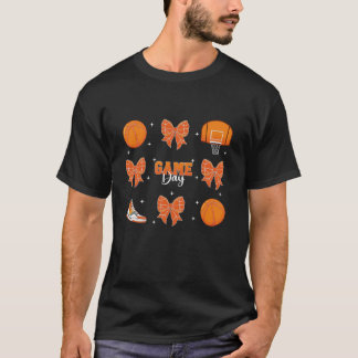 Retro Coquette Basketball Bow Game Day Cheek Sport T-Shirt